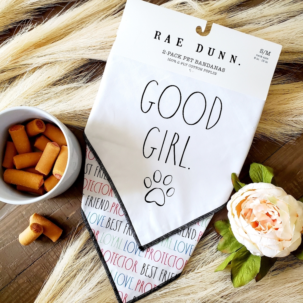 Rae Dunn 100% Cotton Good Girl Dog Bandana 2 Set